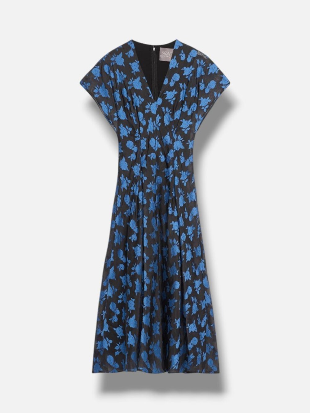 Lela Rose Women's Blue Floral V-Neck Jacquard A-Line Midi Dress Size 8